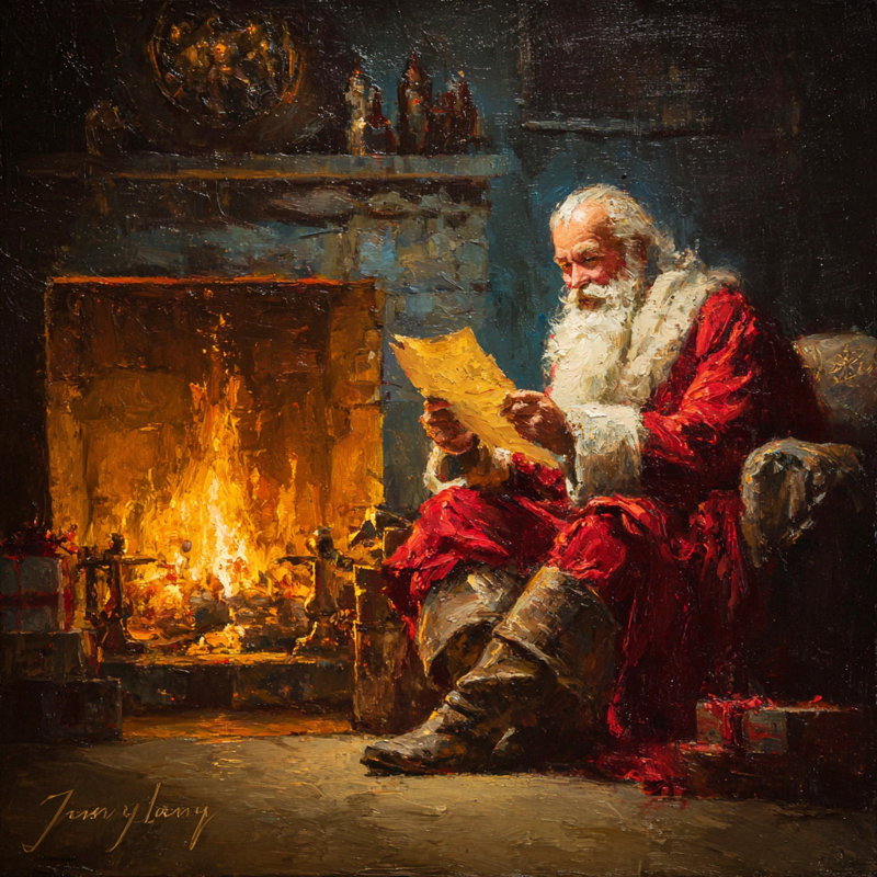 "Santa lecture lettres" par Firelight, art mural sur toile tendue