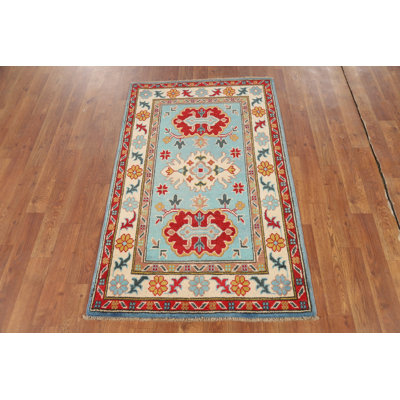 Aqua Blue Kazak Handmade Accent Rug 3x4