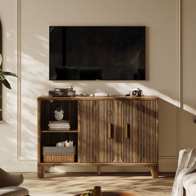 47 Inches Mid Century Modern Buffet Cabinet With Storage, Accent Sideboard And Credenza With Fluted Doors, Wood Coffee Bar Console For Kitchen, Living Room, Dark Brown