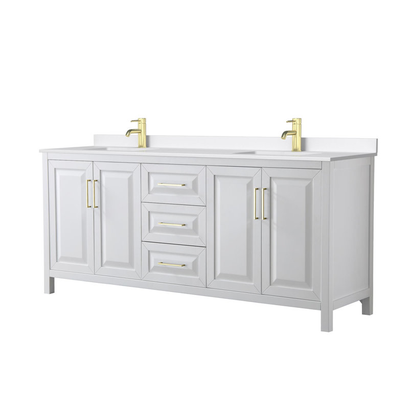 Daria 80'' W Vanity, Brushed Gold, White, White Quartz
