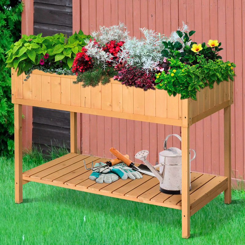Lit à fleurs surélevé 43 x 18 x 30 po avec 8 compartiments et une tablette - Transformez votre jardin
