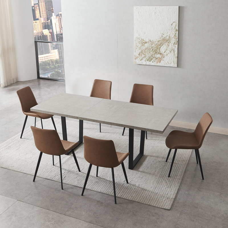Kloc Modern Kitchen Dining Set, Extendable Dining Kitchen Table with Upholstered Dining Chairs, Brown