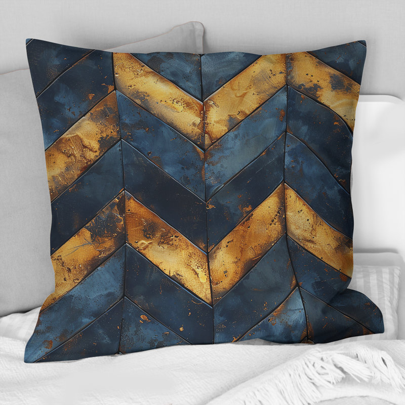 Coussin décoratif bleu à chevrons Glamour V - transitionnel, H 16 po x l 16 po