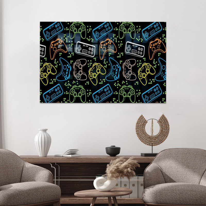 Art mural en verre trempé personnalisé et vibrant parfait pour une salle de jeu moderne ou comme cadeau unique pour elle