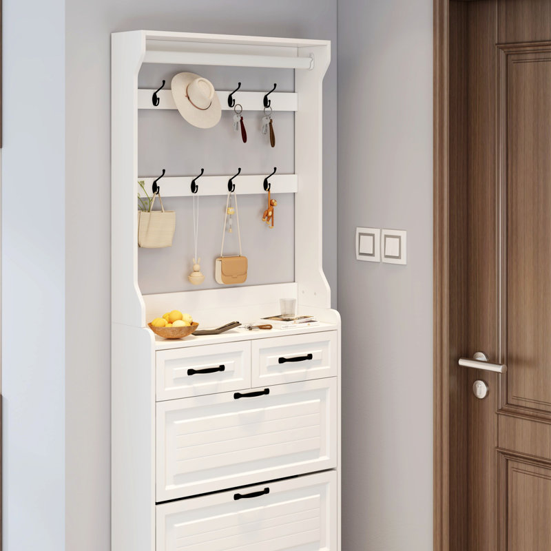 Narrow Storage Cabinet, Entryway Shoe Storage Cabinet  With Drawers, Shoe Storage Organizer For Home