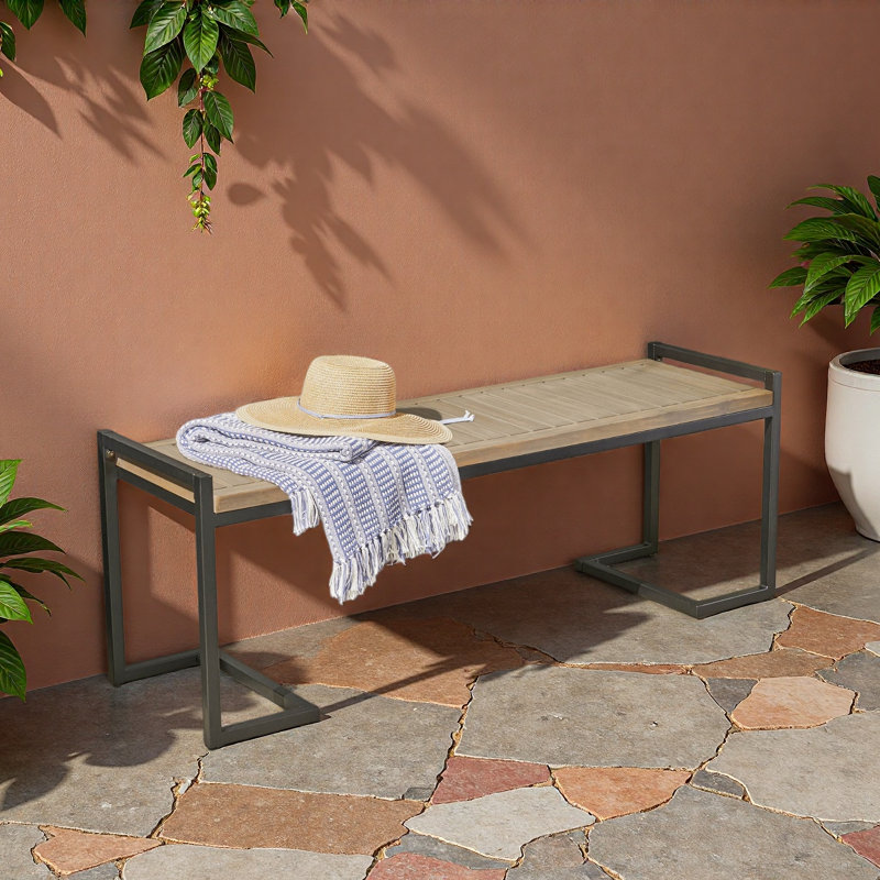 BANC INDUSTRIEL EN BOIS ET MÉTAL, Gris