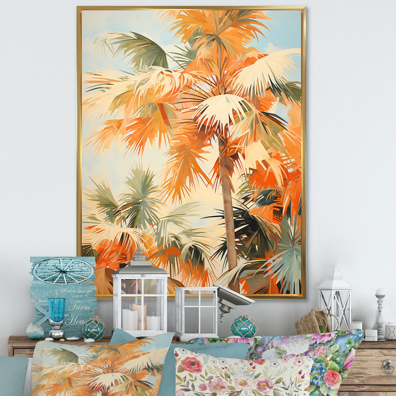 «Palm Tree Desert Oasis V», reproduction sur toile, Cadre flottant doré, H 20 po x l 12 po x P 1 po