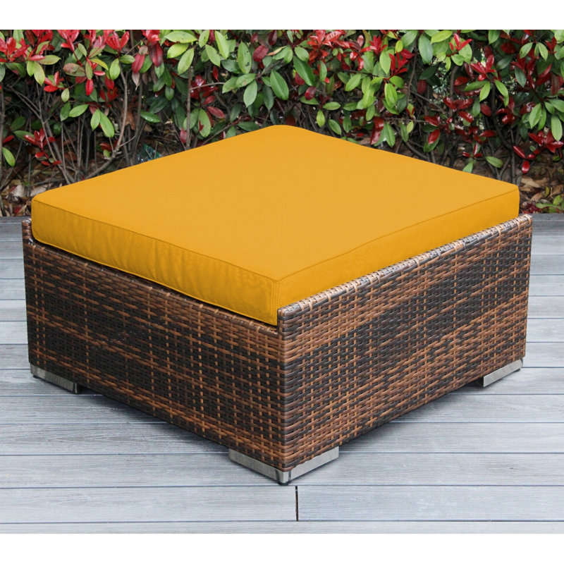 Grand repose-pieds avec coussin Billyjo, Toile Sunbrella® jaune tournesol, Mélange de bruns