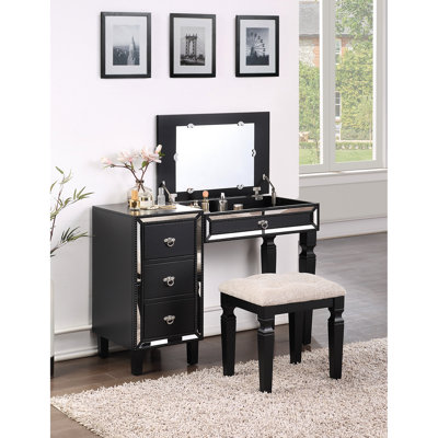 Meuble-lavabo traditionnel noir, avec tabouret et espace de rangement formel en couleur + placage de peuplier, commode