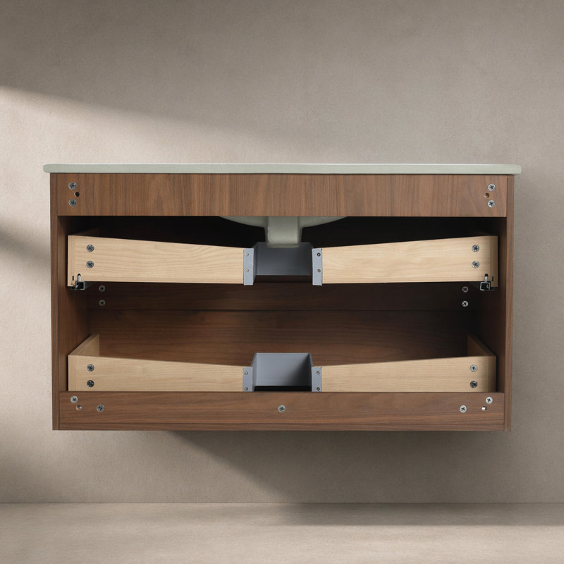 Base de meuble-lavabo simple mural, Brown Oak, 19.69" H x 35.19" W x 17.94" D