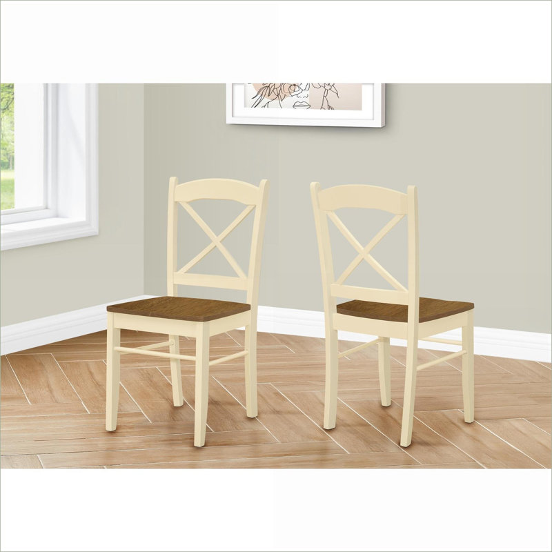 Ensemble de 2 chaises d'appoint de salle à manger transitionnelles, revêtement crème avec pieds en bois de chêne, sièges pour la cuisine de la salle à manger, adultes