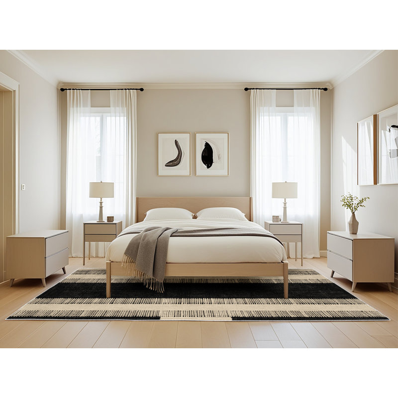 Machine Washable Checkered Beige Area Rug, Rectangle 5' x 8'