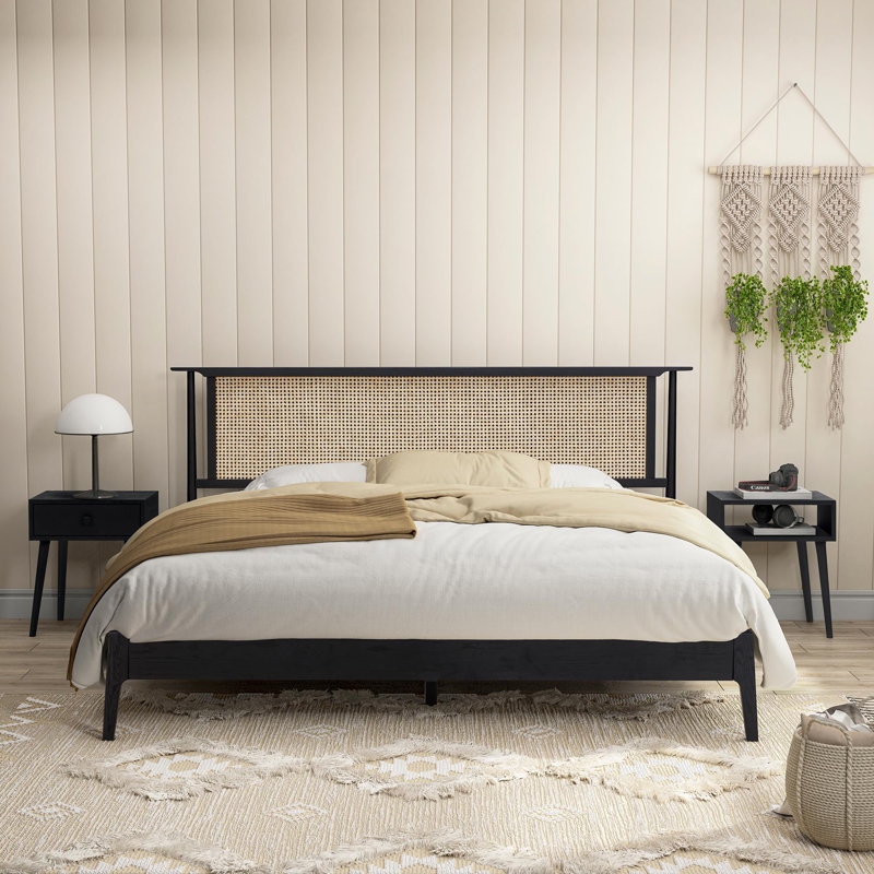 Ruby Wooden Bed Frame with Rattan Headboard - 1000lb