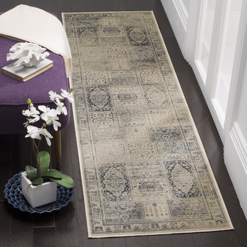 Tapis oriental pierre / bleu Evanoff, Tapis de couloir 2 pi 2 po x 8 pi