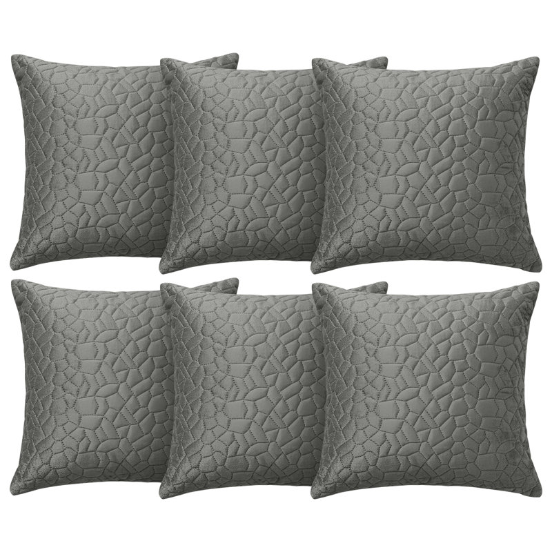 Aspire Homeware Geometric Square Velvet Cushion Covers, Grey, Pack of 6