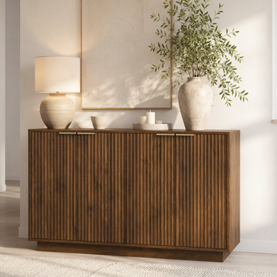 Wood Modern Buffet Cabinet with Storage, Fluted Sideboard Large Buffet with Adjustable Shelves, Credenza, Accent Cabinet Console Table