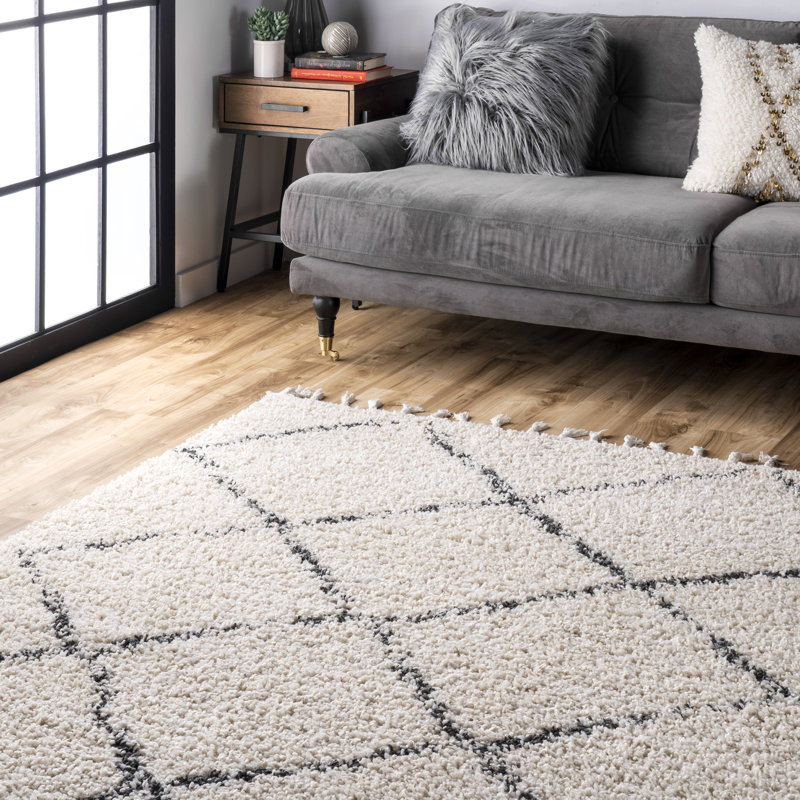 Mansel Trellis Area Rug for Living Room Bedroom Dining Room, Off White/Charcoal, Rectangle 7'10'' x 10'