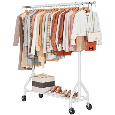 Portant robuste en métal avec charge de 450 livres, roulettes et tablettes pour un rangement pratique