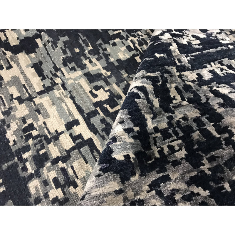 Tapis bleu et argent de haute qualité noué à la main Windsom, Rectangle 2 pi x 3 pi