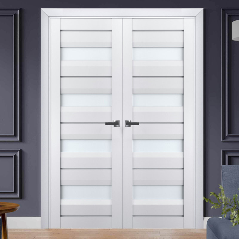 Portes françaises en bois givré Veregio, 79,5 po x 17 po, Blanc