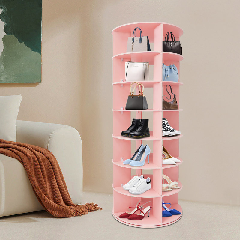 7-Tier 28 Pair Rotating Free Standing Shoe Rack, Pink