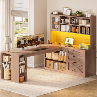 Farmhouse L Shaped Office Desk With Drawers