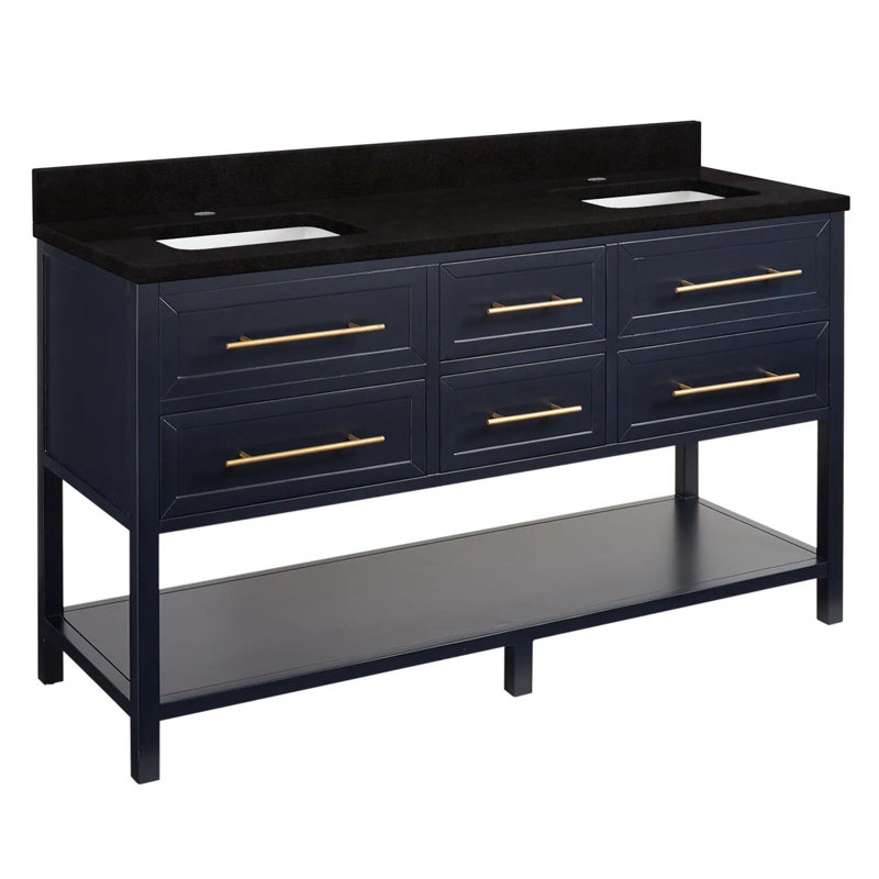 Ensemble de meuble-lavabo double 60 po avec lavabo sous le comptoir Robertson, Monotrou, Bleu marine de nuit