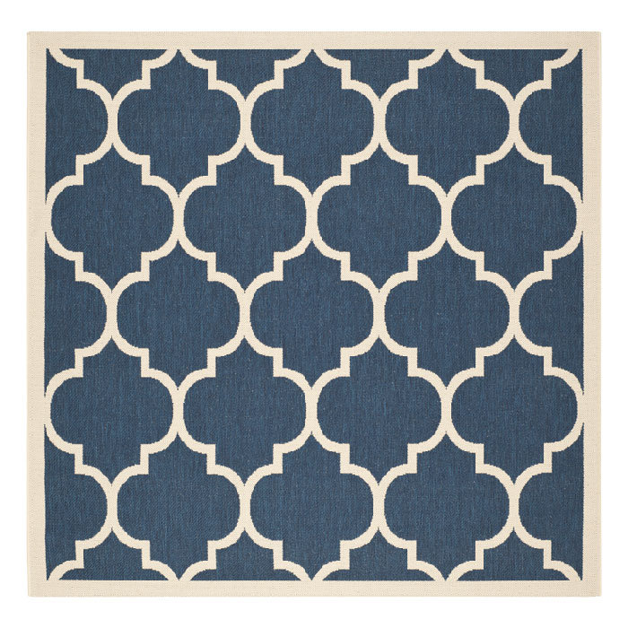 Tapis d'intérieur / extérieur à motif géométrique Courtyard Performance, Beige / marine, Carré 6 pi 7 po