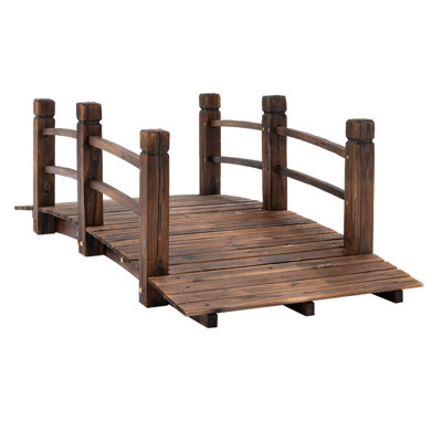 Passerelle arquée en bois de sapin avec rampes latérales pour les cours, les jardins et les ruisseaux, bois teinté, 60 po x 26,5 po x 19 po