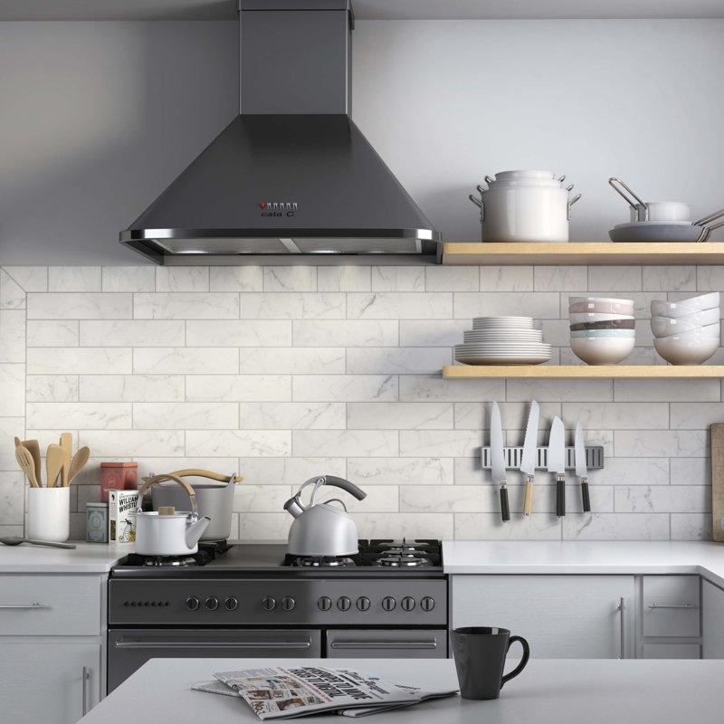 Classico Carrara 3" x 12" Ceramic Stone Look Subway Wall Tile