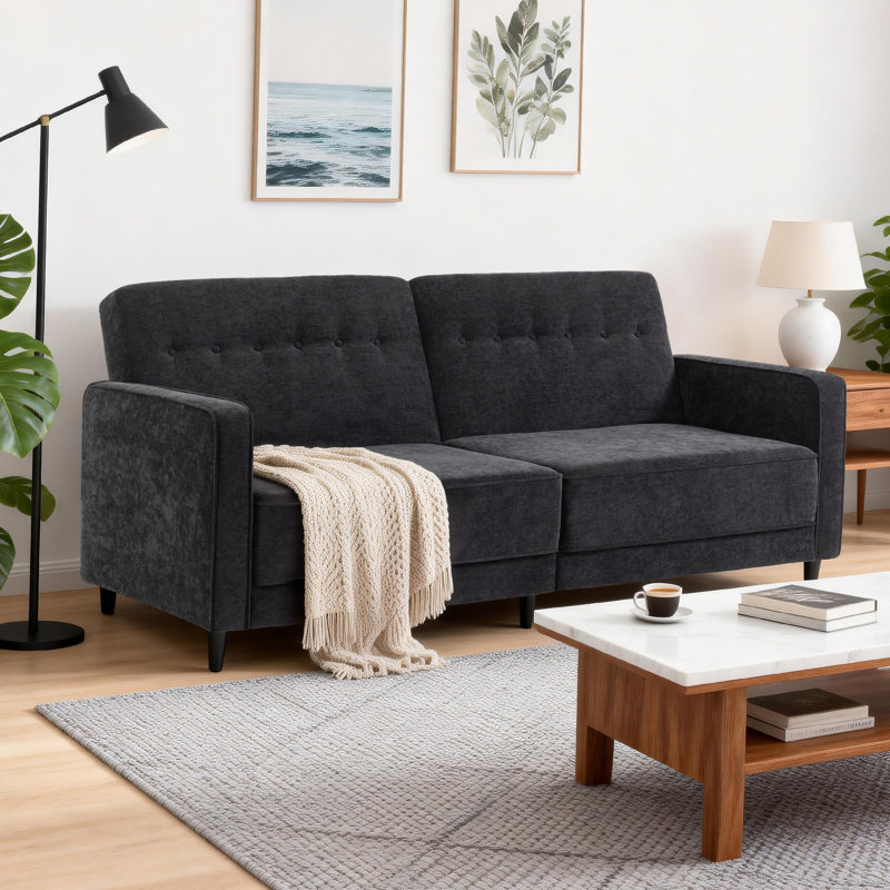 205.7cm Upholstered Convertible Sofa, Black