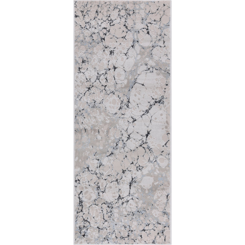 Ilios Collection Textured Abstract Blue and Grey Rug, Runner 2'8" x 7'11"