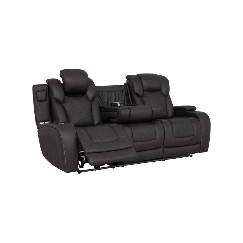 Wendell Dark Gray Microfiber Power Motion Sofa W/Dropdown Table, Storage, Usb & Led