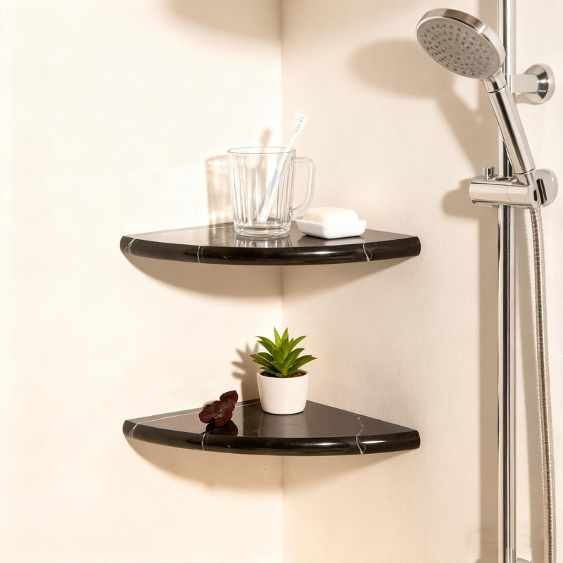 Tablette d'angle en marbre noir 2 pièces Lovdeco, tablette de coin en marbre noir Nero Marquina, tablettes d'angle polies de 9 po pour salle de bain, cuisine, bureau, salon, 2 pièces