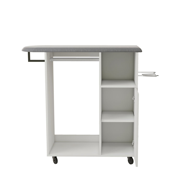 Chariot à repasser avec planche à repasser roulante, armoire à repasser polyvalente avec roues, solution de repassage compacte pour salle de lavage, chambre à coucher, vestiaire-blanc