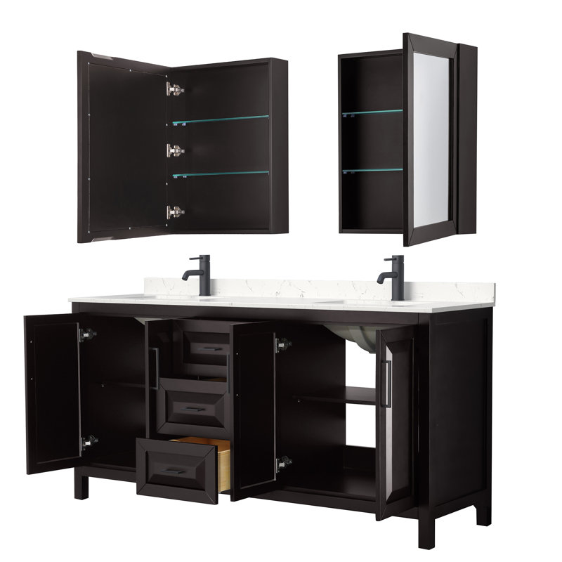 Daria 72'' W Double Vanity, Dark Espresso, Carrara Cultured Marble, Matte Black