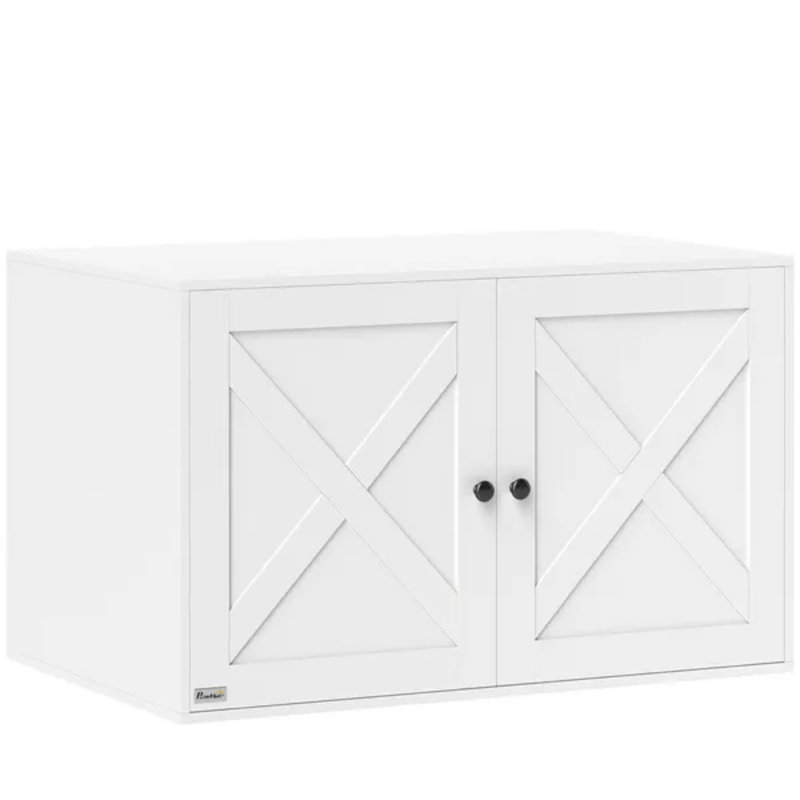 Enceinte de litière pour chat avec porte de grange et trou pour chat, 31,5 po x 21 po x 20 po, blanc