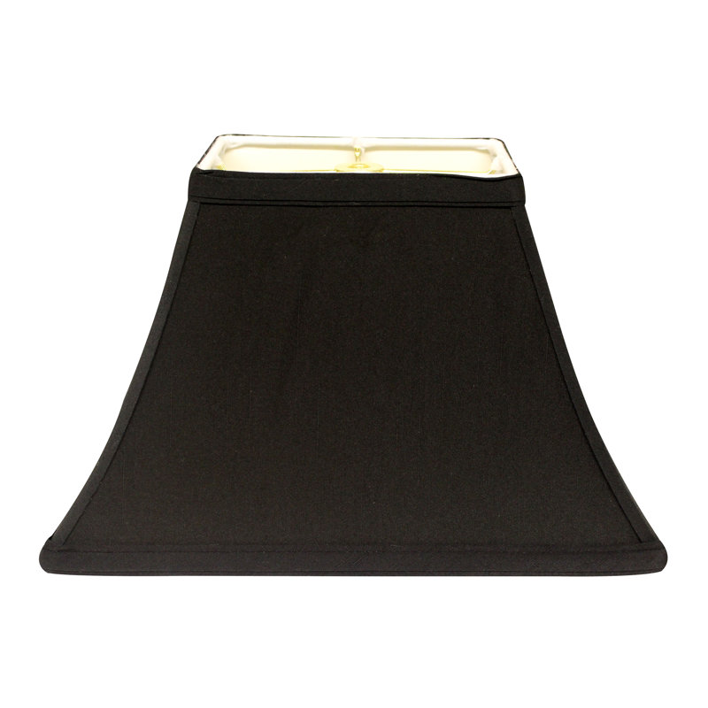 Rectangle Bell Hardback Table Lamp Shade with Washer Fitter - Black Shantung Fabric Lampshade with White Lining, 5" Top x 12" Bottom x 9" Height