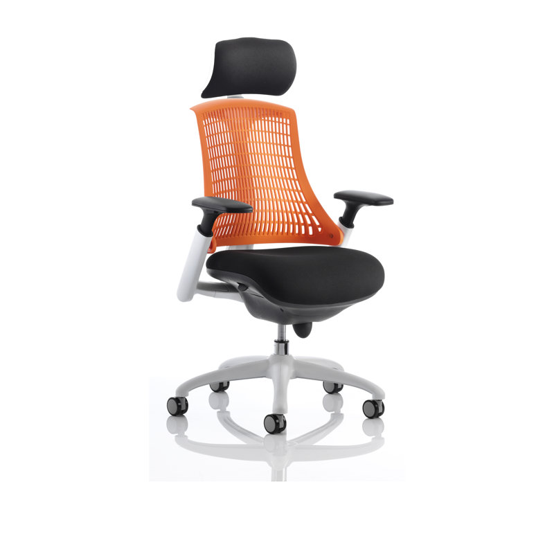Symple Stuff Fabric Office Chair, White, Orange