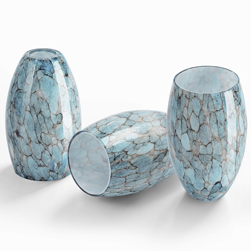 Ensemble de 3 luminaires suspendus sphériques en verre bleu pierre 71,4 po