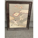 Antique Scenic Chinese Textile Framed Multi Panel Triptych
