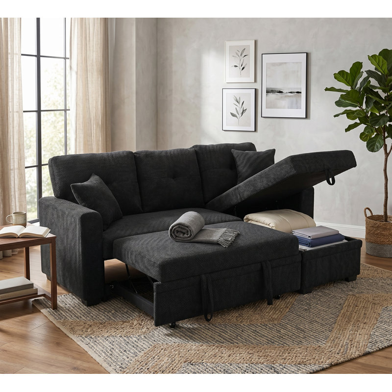 Canapé modulaire avec lit escamotable Upholstery, Tissu noir mat