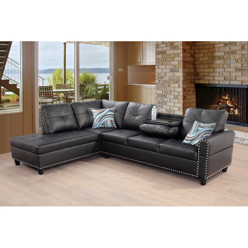Braelynne Faux Leather L-Shaped Sectional, Left Hand Facing