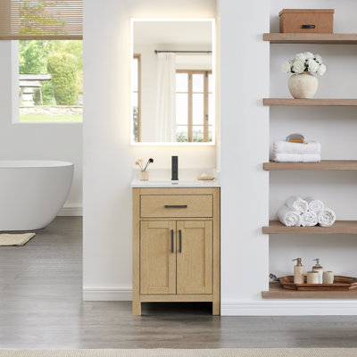Meuble-lavabo simple autoportant 24 po avec plateau en marbre Beckett