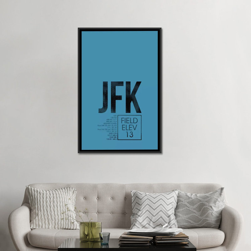 " New York (JFK) " Graphic Art and Textual Art, 26" H x 18" W x 1.5" D, Black Framed Canvas, No Mat