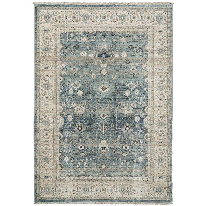 Tapis bleu clair Omarion Southwestern, Rectangle 3 pi 11 po x 5 pi 7 po
