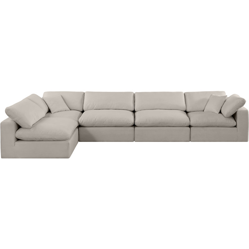Canapé modulaire 5 pièces rembourré, Tissu beige texturé en lin