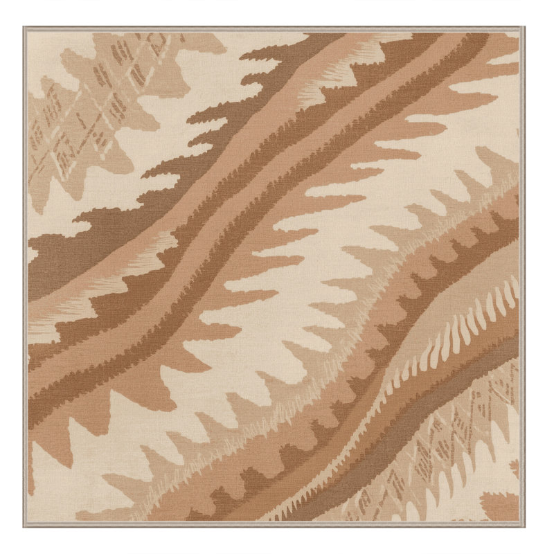 Tapis ikat bohémien doux et moelleux en brun - reliure beige, Carré 6 pi