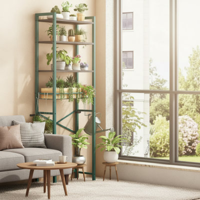 This Green And Black 4-Tier Toilet Overhead Storage Rack Features Adjustable Shelves And Baskets. Its Independent Design Saves Space And Is For Storing Items Above The Toilet In The Bathroom.