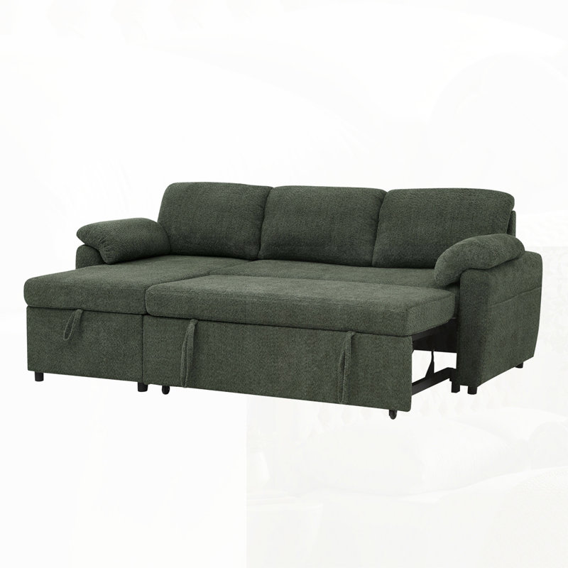 3-In-1 Pull-Out Sectional With Storage, Green